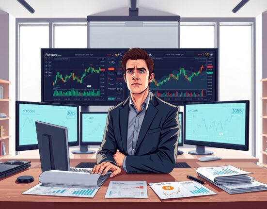 Financial analyst reviewing cryptocurrency market data showing altcoin performance and retail