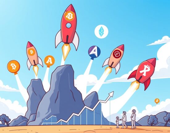 A vibrant cartoon shows altcoins skyrocketing, symbolizing the imminent altcoin season predicted by Glassnode founders.