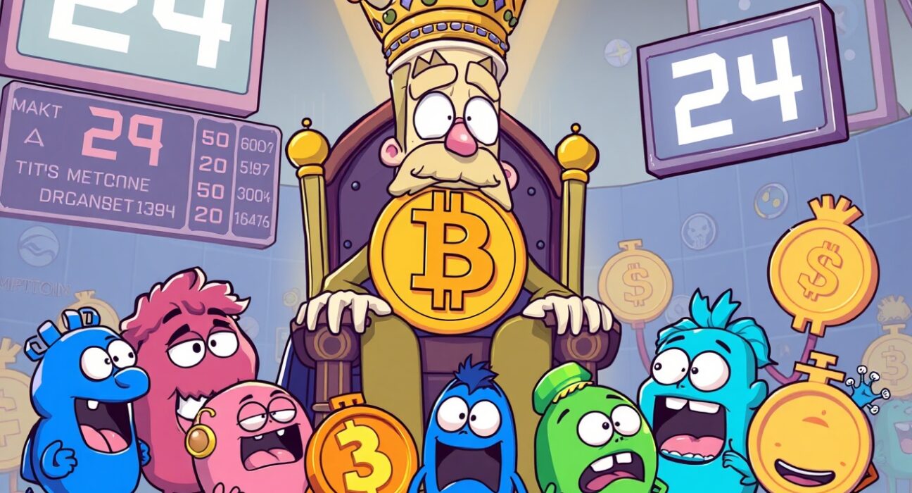 Altcoin Season Index showing Bitcoin dominance over smaller altcoins in vibrant market illustration