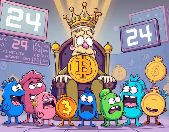 Altcoin Season Index showing Bitcoin dominance over smaller altcoins in vibrant market illustration