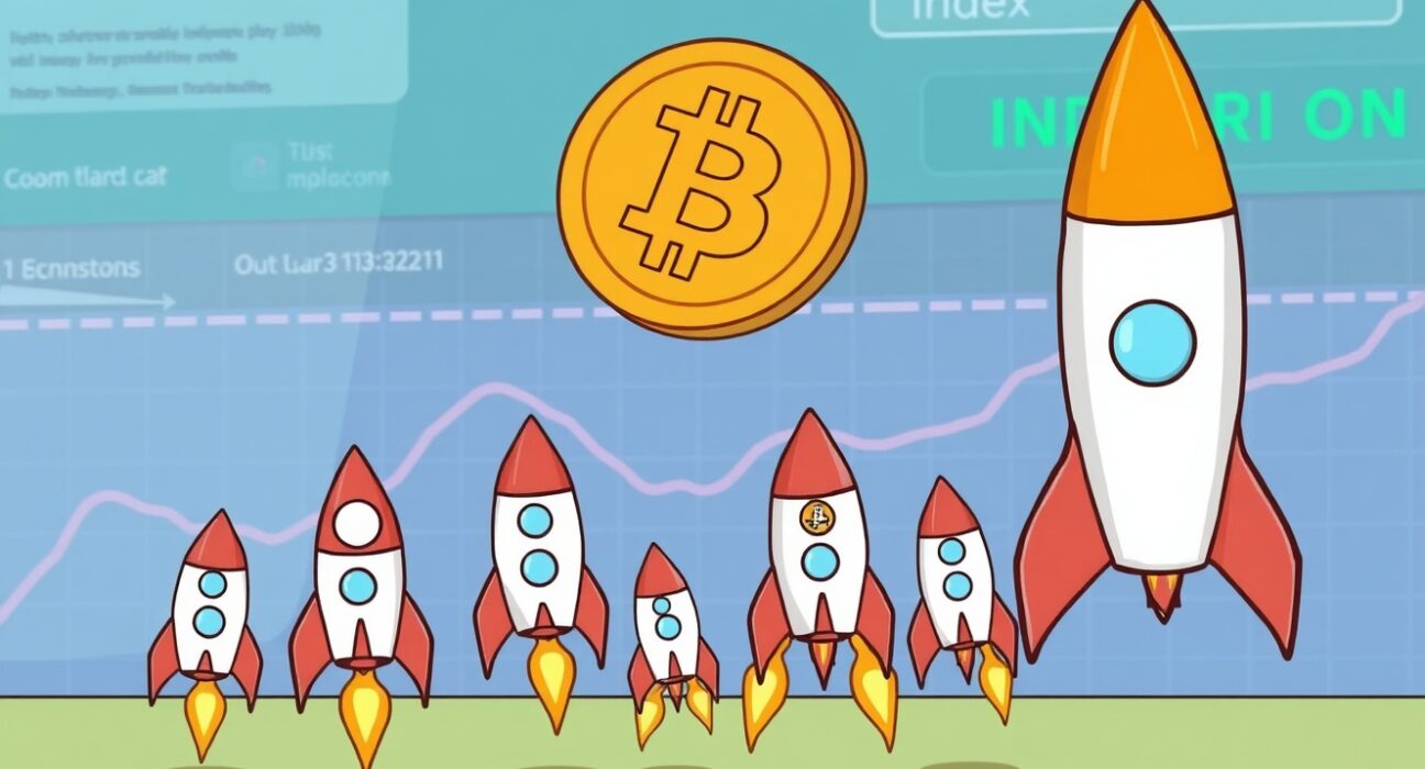 A cartoon showing Bitcoin dominance over altcoins, reflecting the current Altcoin Season Index score of 28.