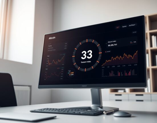 Analyst dashboard showing the Altcoin Season Index at 33, indicating current cryptocurrency market conditions.