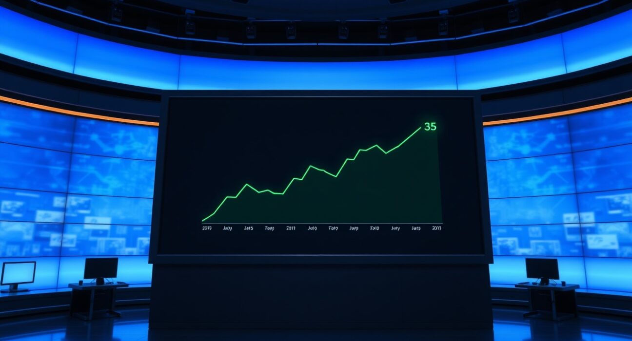 Digital display showing Altcoin Season Index at 35 in a financial news studio
