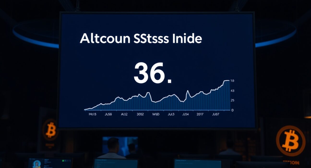 Digital screen showing Altcoin Season Index at 36 in a modern trading environment