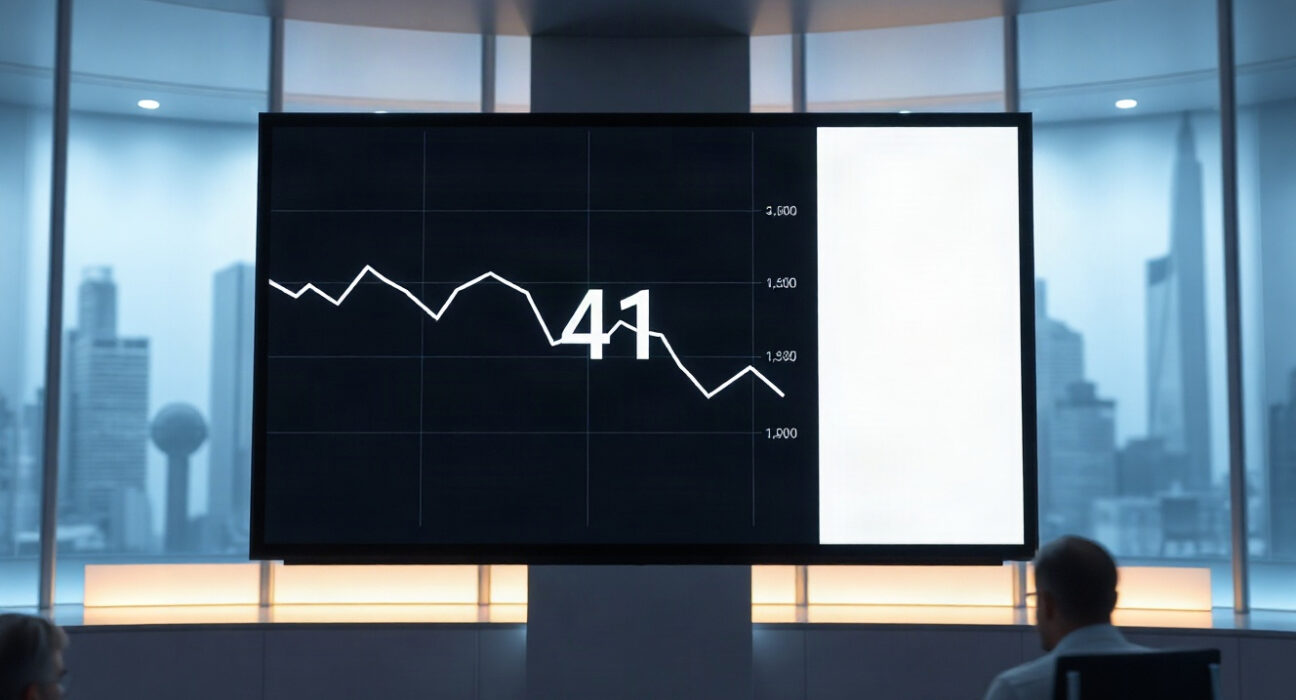 Digital display showing altcoin season index at 41 in a newsroom setting
