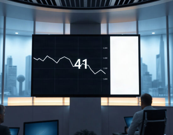 Digital display showing altcoin season index at 41 in a newsroom setting