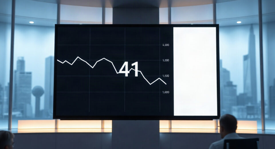 Digital display showing altcoin season index at 41 in a newsroom setting