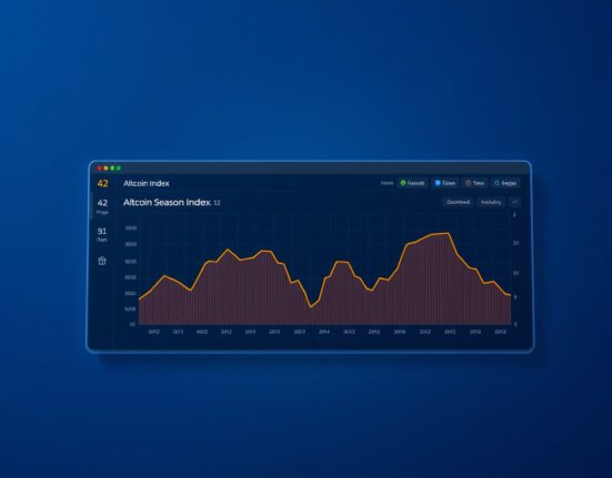 Altcoin Season Index dashboard showing a score of 42, indicating mixed market conditions for altcoins.