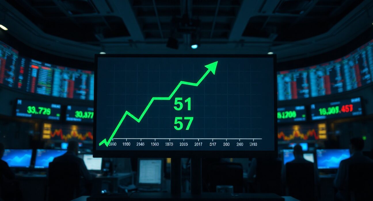 Digital display showing Altcoin Season Index at 51 with an upward arrow in a trading office.