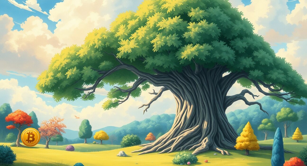 Visual metaphor of the Altcoin Season Index showing Bitcoin as a dominant tree among smaller altcoins.