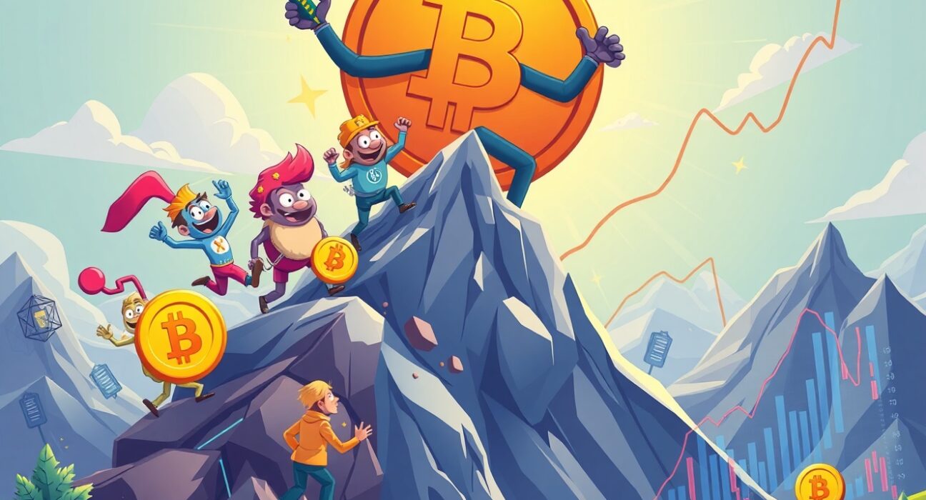 Thrilling Altcoin Season Index showing colorful coins outperforming Bitcoin in vibrant market landscape