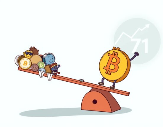 Cartoon illustration showing the Altcoin Season Index falling, indicating Bitcoin's recent strength over altcoins.