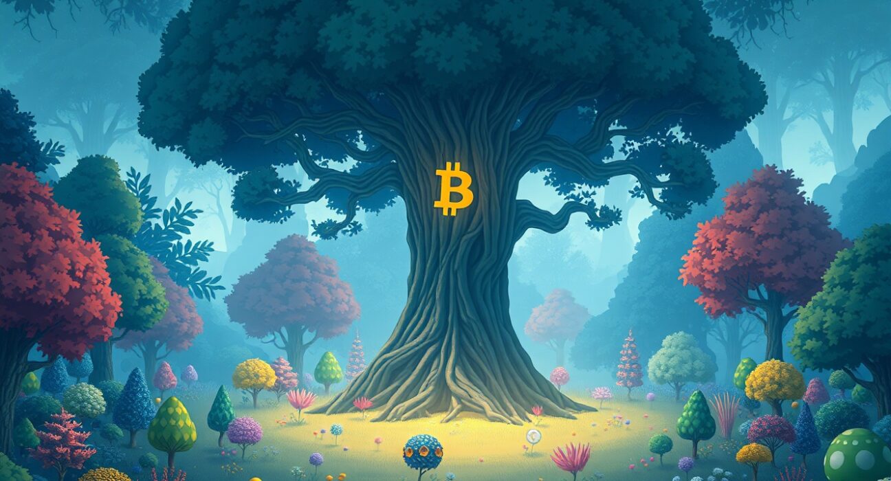 Visual metaphor for the Altcoin Season Index dip showing Bitcoin dominance amidst quieter altcoin markets.