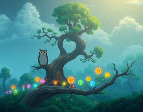 Analytical visualization of the Altcoin Season Index drop showing Bitcoin dominance over altcoins.