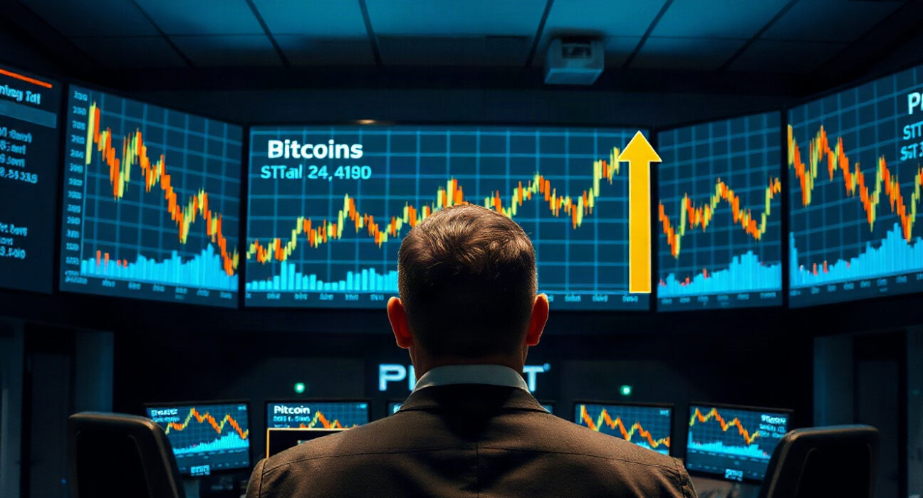 Cryptocurrency price charts on trading screens showing altcoin decline and Bitcoin stability