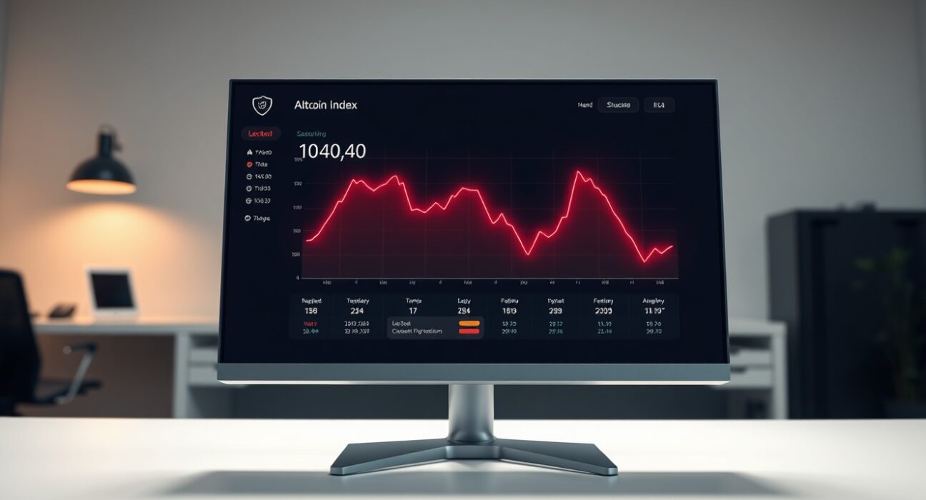 Financial dashboard showing the declining Altcoin Season Index with market data visualization.