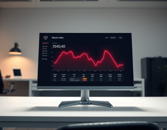Financial dashboard showing the declining Altcoin Season Index with market data visualization.