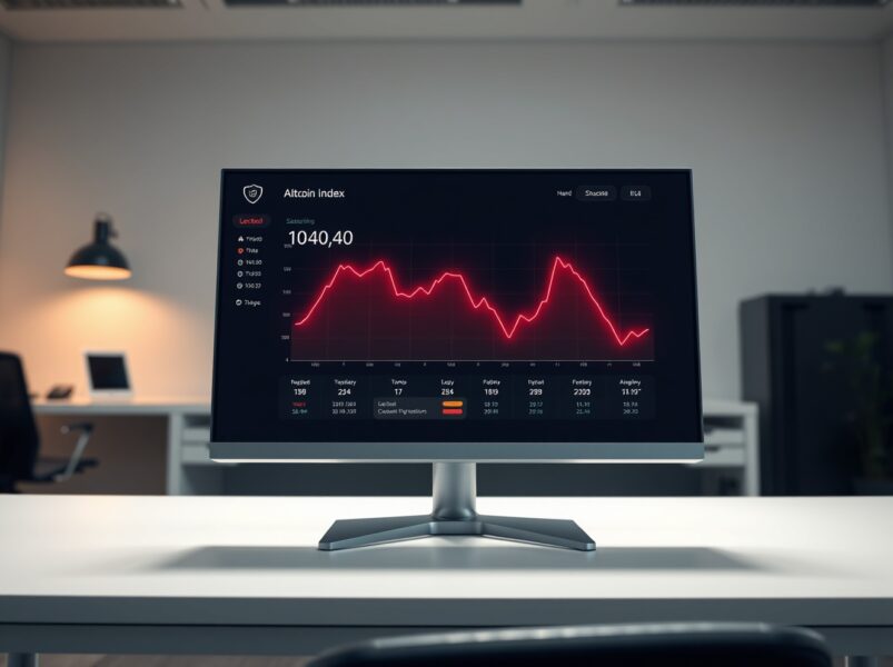 Financial dashboard showing the declining Altcoin Season Index with market data visualization.
