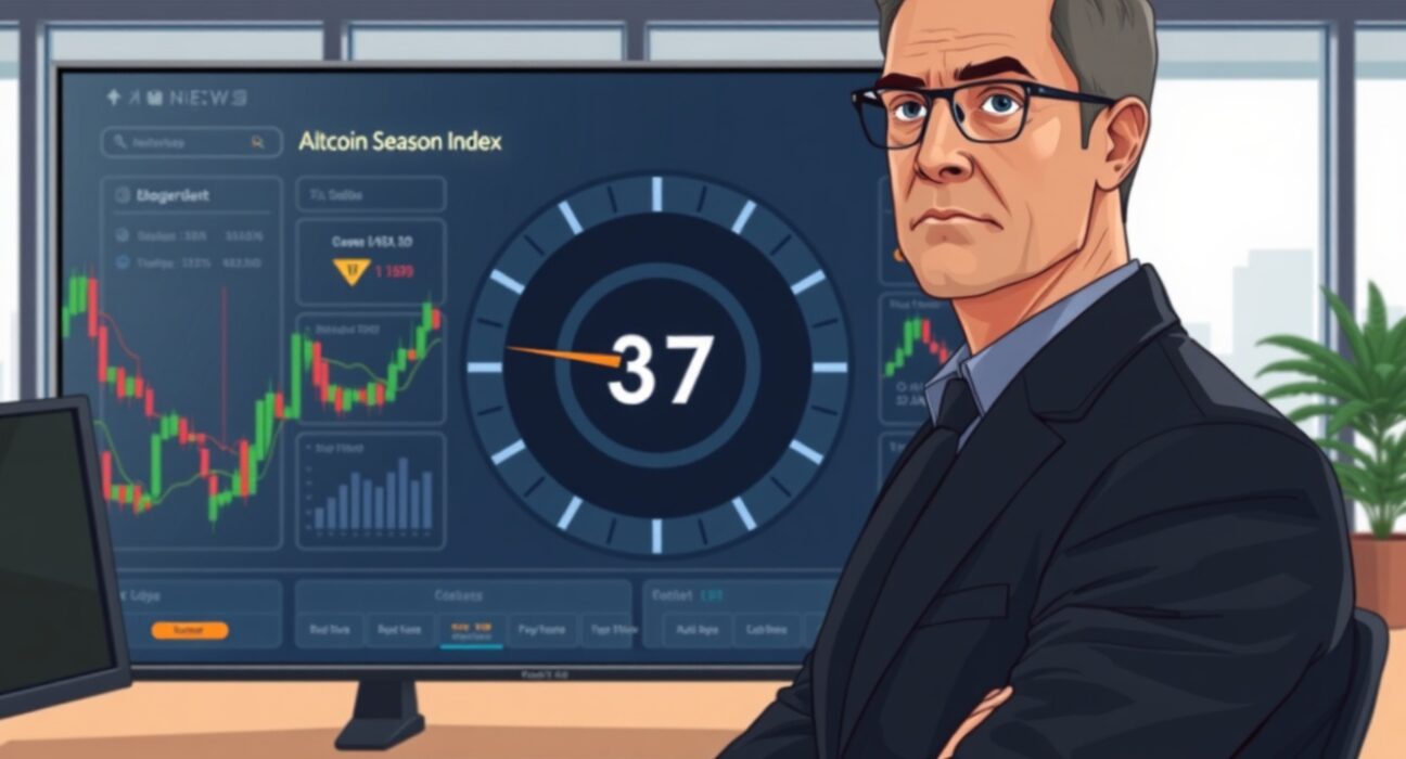 Analyst reviewing the Altcoin Season Index data on a financial market dashboard.
