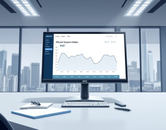 Data visualization showing the Altcoin Season Index dropping to a value of 45, indicating market analysis.