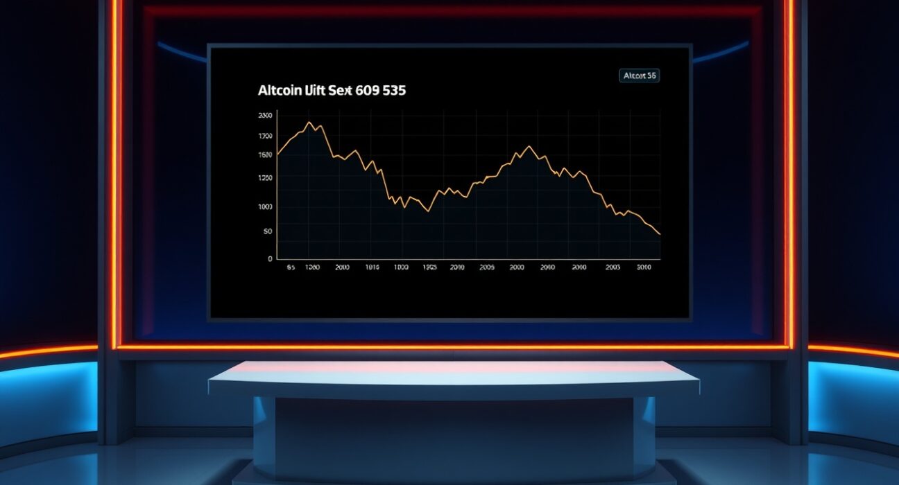 Digital display showing Altcoin Season Index at 52 with a downward trend