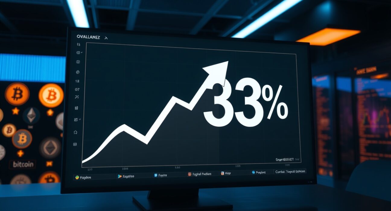 Digital dashboard showing Altcoin Season Index at 33 with a downward trend