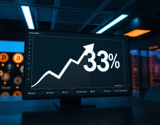 Digital dashboard showing Altcoin Season Index at 33 with a downward trend