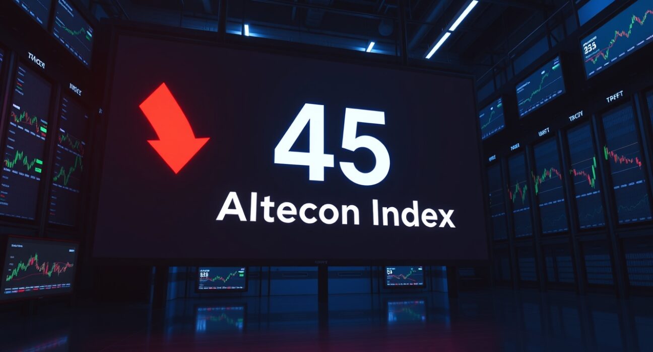Altcoin Season Index at 45 on a digital display in a trading environment