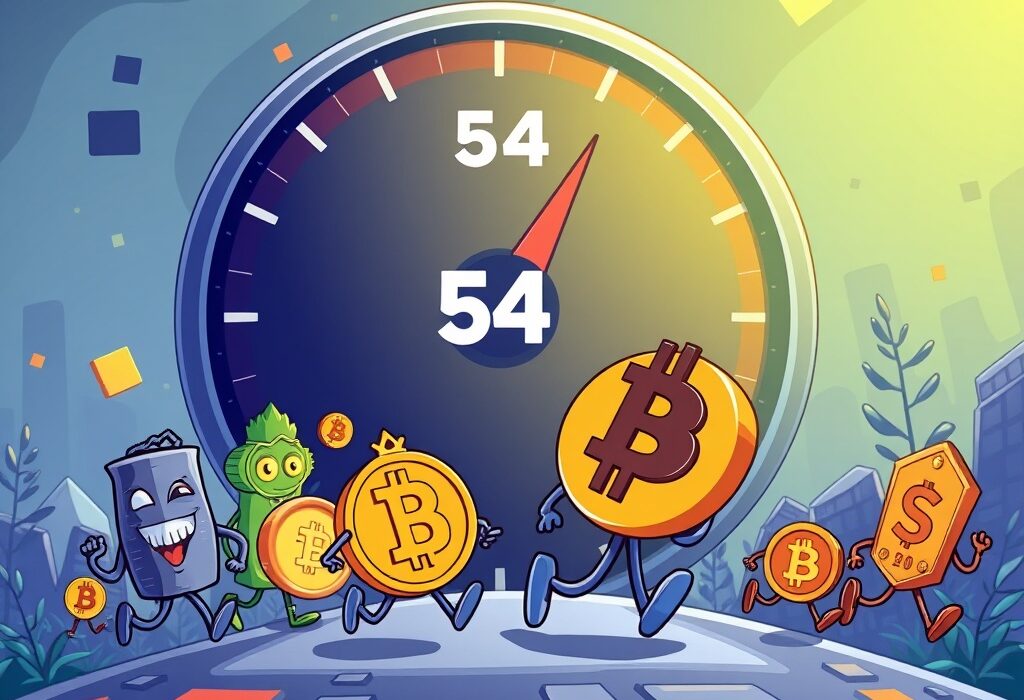 A cartoon illustration showing a dominant Bitcoin symbol overshadowing smaller altcoin symbols, representing the current Altcoin Season index and market dynamics.