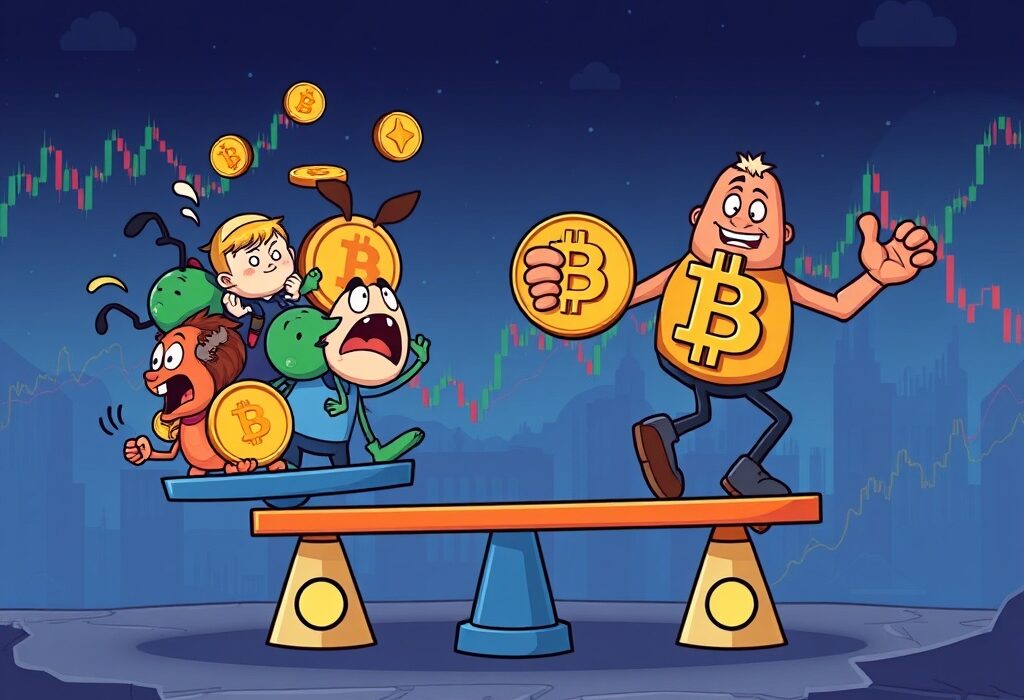 A cartoon showing the Altcoin Season Index falling, indicating Bitcoin's recent outperformance over altcoins in the crypto market.