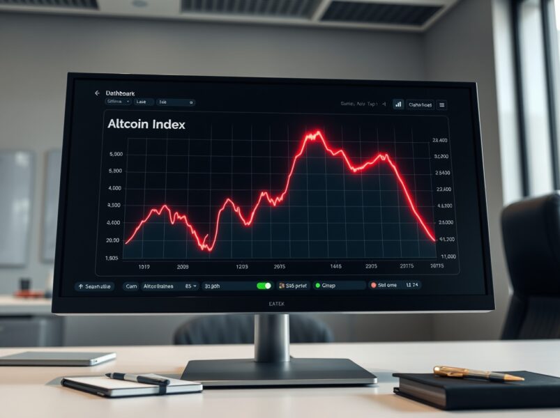 Data dashboard showing the declining Altcoin Season Index, a key cryptocurrency market metric.