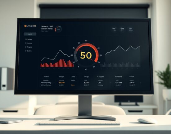 Analytical dashboard showing the Altcoin Season Index at a critical level of 50.