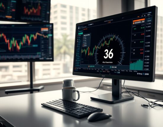 Cryptocurrency trading desk with Altcoin Season Index at 36 on monitor