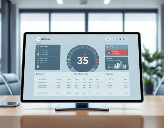 Analytical dashboard showing the Altcoin Season Index at 35, indicating current crypto market conditions.