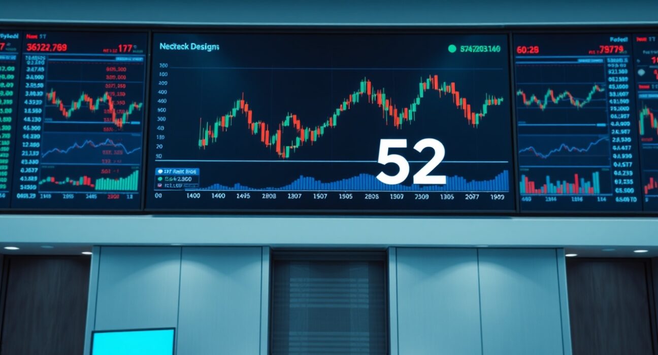 Altcoin Season Index at 52 displayed on a trading floor screen
