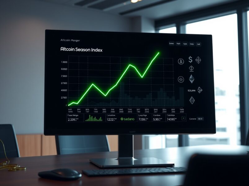 Data dashboard showing the rising Altcoin Season Index at 38, indicating shifting cryptocurrency market trends.
