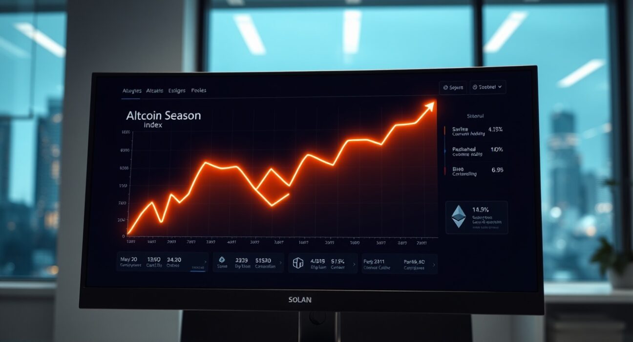 Analyst dashboard showing the rising Altcoin Season Index at 41, indicating shifting cryptocurrency market trends.