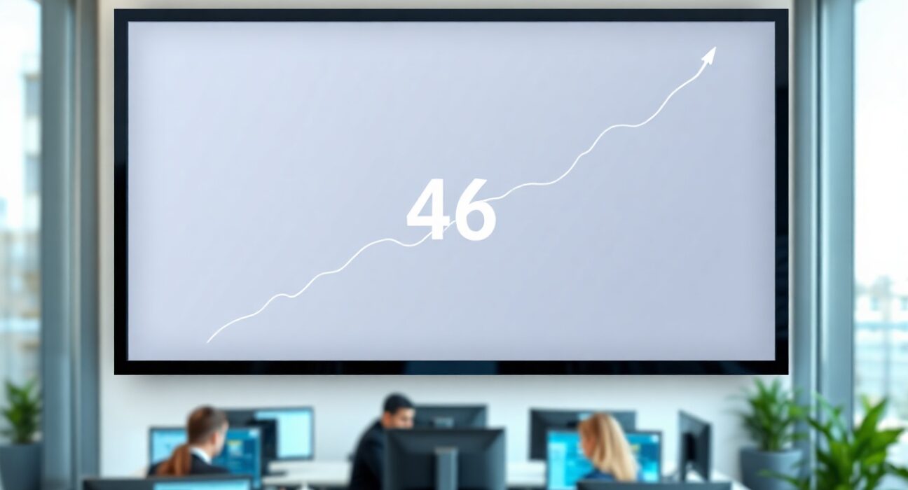 Digital display showing Altcoin Season Index at 46 on a trading floor chart