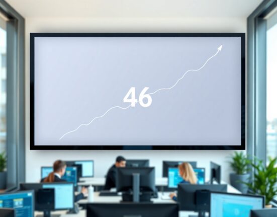Digital display showing Altcoin Season Index at 46 on a trading floor chart