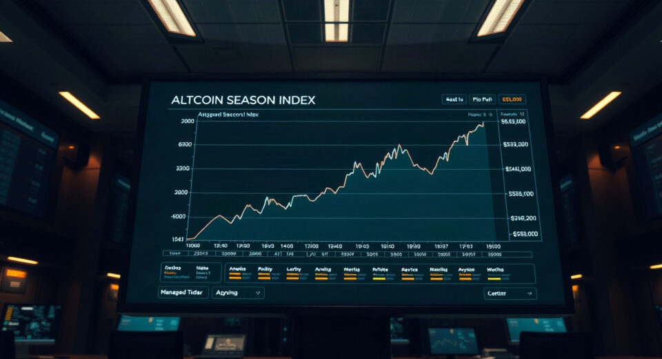 Altcoin Season Index chart on a screen in a financial trading environment