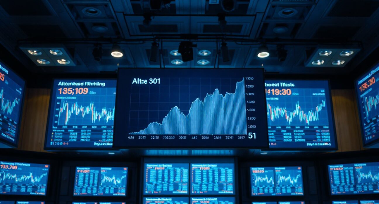 Digital display showing Altcoin Season Index at 51 with a rising graph in a trading environment