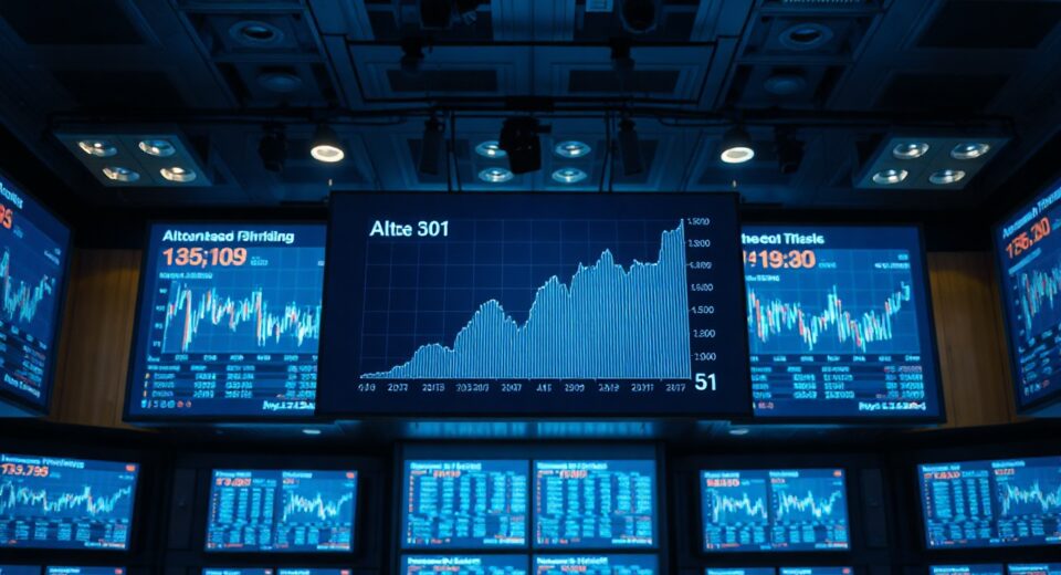 Digital display showing Altcoin Season Index at 51 with a rising graph in a trading environment