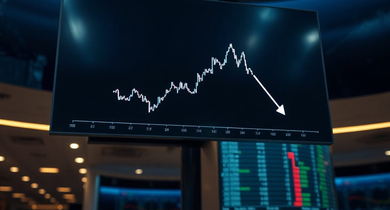 Digital screen showing a declining chart with the number 44, representing the Altcoin Season Index
