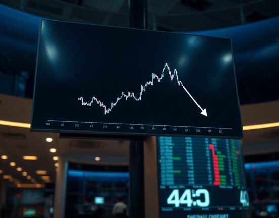 Digital screen showing a declining chart with the number 44, representing the Altcoin Season Index