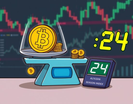 A visual representation of the Altcoin Season Index showing Bitcoin's current dominance over altcoins in the market.
