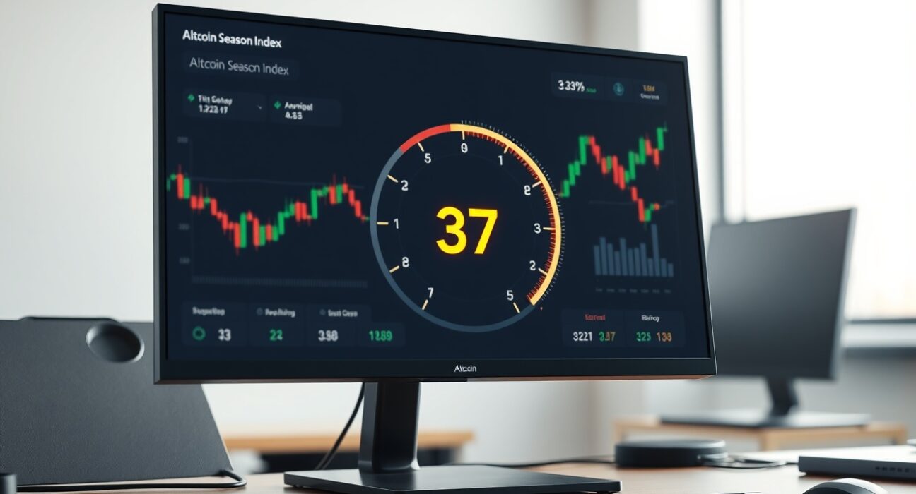 Data dashboard showing the Altcoin Season Index at 37, indicating current cryptocurrency market