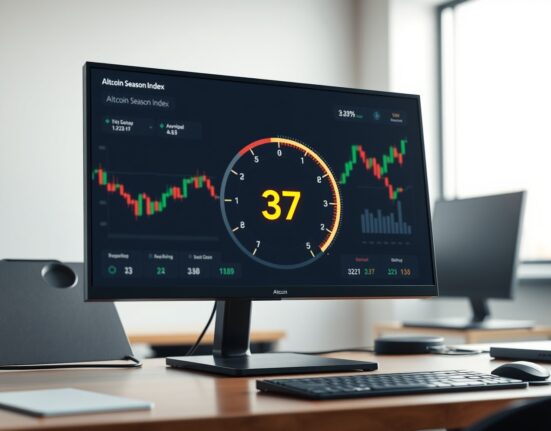 Data dashboard showing the Altcoin Season Index at 37, indicating current cryptocurrency market