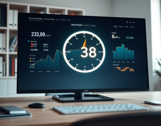 Analytical dashboard showing the Altcoin Season Index at 38, indicating current crypto market conditions.
