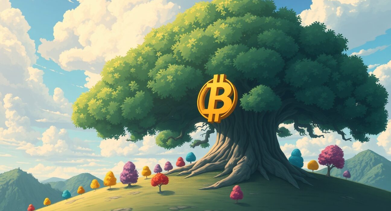 Visual metaphor for the Altcoin Season Index showing Bitcoin's dominance over smaller altcoins in the crypto market.