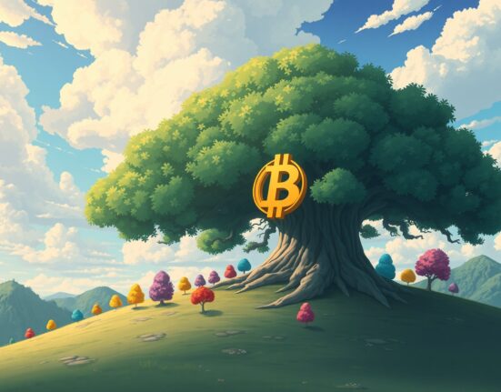 Visual metaphor for the Altcoin Season Index showing Bitcoin's dominance over smaller altcoins in the crypto market.